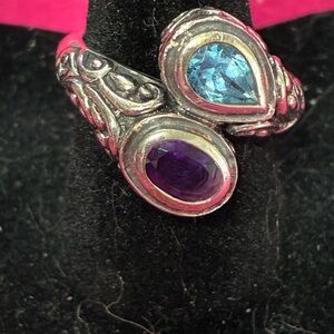 Effy Silver and 18k gold ring with topaz and amethyst